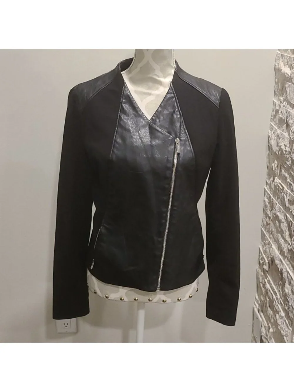 Calvin Klein Black Faux Leather Moto jacket